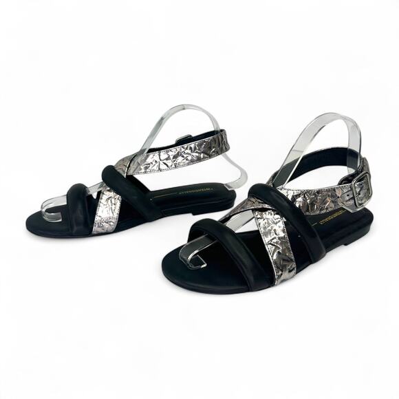 Intentionally Blank Women's Strappy Sandal EU 38 US 7.5-8 Black Silver Crinkle - Picture 4 of 7